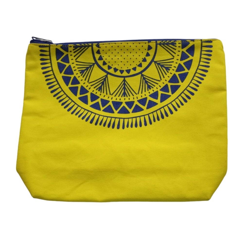 Shiraleah Chicago Carmen Cosmetic Pouch Bag Zipper Closure NWT Yellow Blue